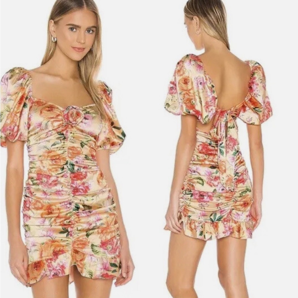 NWT For Love & Lemons Versilla Floral Mini Dress in Red Yellow